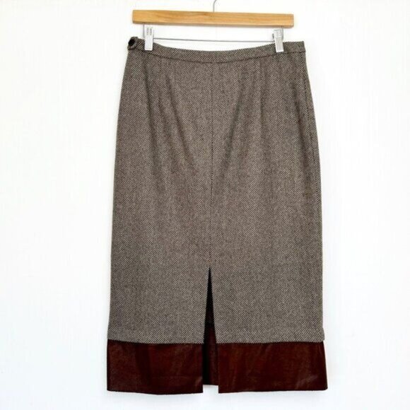 Michael Kors Womens Wool Blend Pencil Skirt Brown Hem Size 12 - Picture 2 of 13